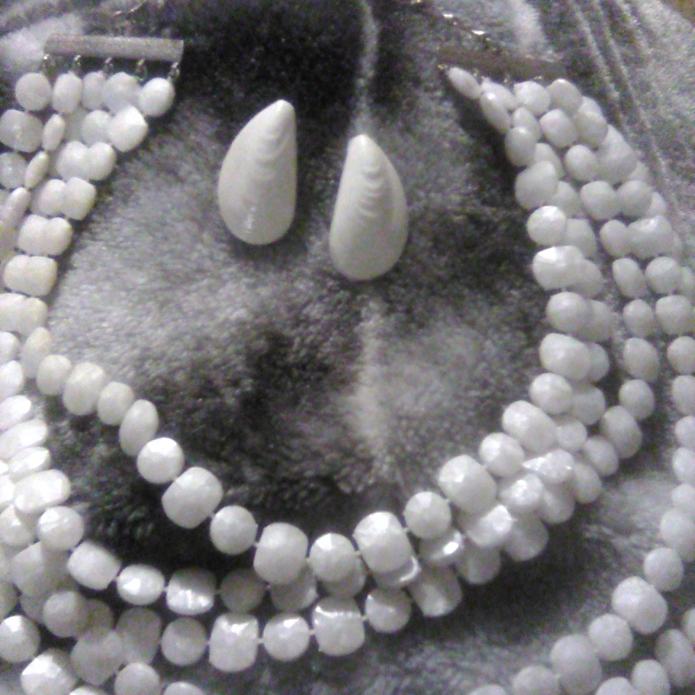 White beaded 5 strand necklace and earring